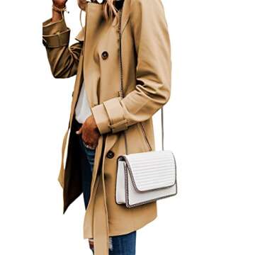 Danedvi Women Fashion Casual Elegant Lapel Solid Button Down Blazer Work Wear Office Long Type Windbreaker Jacket Coat Khaki