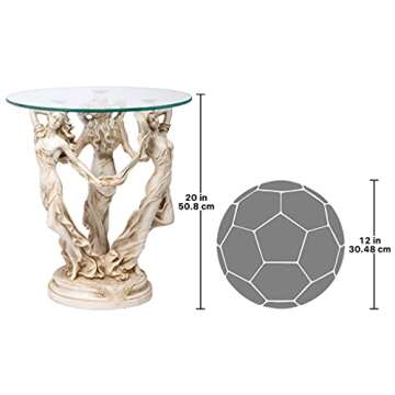 Design Toscano Greek Muses Classic Glass-Topped Side Table, 18 Inch Wide, 18 Inch Deep, 20 Inch Tall, Cast Stone Resin, Antique Stone Finish