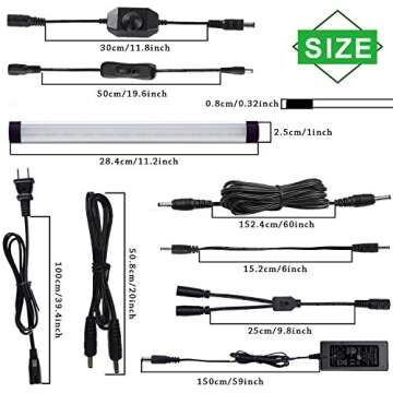 AIBOO LED Under Cabinet lighting Kit, Plug in Strip Lights with Dimmer Switch for Kitchen Cabinet Counter, Closet, bedroom lighting.（24w-8 bars kit-6000K）