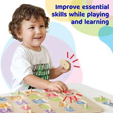 Bimi Boo Wooden Peg Puzzles for Toddlers 2-4 - Montessori Wooden Numbers Board - Easy-to-Grasp 1-20 Colorful Number Knobs, Durable & Safe Natural Sorting Game for Enhanced Learning