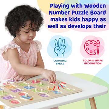 Bimi Boo Wooden Peg Puzzles for Toddlers 2-4 - Montessori Wooden Numbers Board - Easy-to-Grasp 1-20 Colorful Number Knobs, Durable & Safe Natural Sorting Game for Enhanced Learning