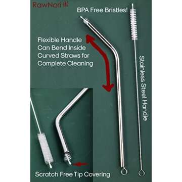 2 Drinking Straw Cleaning Brush Long - Bristle Cleaner for Stainless Steel Drink Straws Heavy Duty Brushes for Washing Glass Silicone Metal Straws Tea Pot Spout Mini Micro Bottle