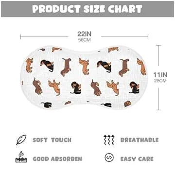 WELLDAY Muslin Baby Burp Cloths Set of 1, Soft Absorbent Cute Dogs Dachshunds Muslin Washcloths, Bibs, Face Towel for Newborn Boys Girls, 22 x 11 Inch
