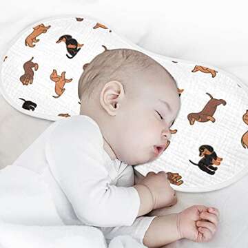 WELLDAY Muslin Baby Burp Cloths Set of 1, Soft Absorbent Cute Dogs Dachshunds Muslin Washcloths, Bibs, Face Towel for Newborn Boys Girls, 22 x 11 Inch