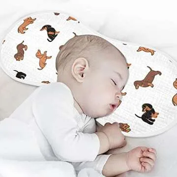 WELLDAY Muslin Baby Burp Cloths Set of 1, Soft Absorbent Cute Dogs Dachshunds Muslin Washcloths, Bibs, Face Towel for Newborn Boys Girls, 22 x 11 Inch