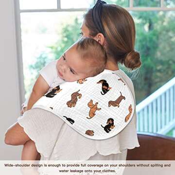 WELLDAY Muslin Baby Burp Cloths Set of 1, Soft Absorbent Cute Dogs Dachshunds Muslin Washcloths, Bibs, Face Towel for Newborn Boys Girls, 22 x 11 Inch