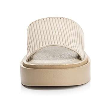 FITORY Women's Knit Platform Sandals Comfort Wedge Slides Slippers for Summer Size 8 Camel