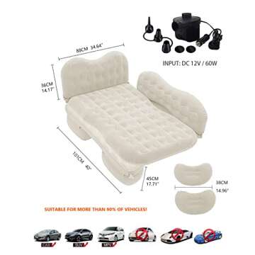 CALOER Thicked Inflatable Car Air Mattress with Pocket,Headboard,Pillows and Air Pump (Portable)-Camping Inflation Bed Travel Air Bed Car Back Seat-Blow Up Air Mattress - Car Bed fits Car, SUV White