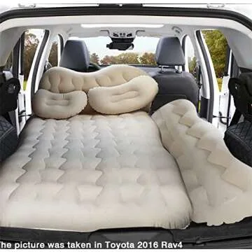 CALOER Thicked Inflatable Car Air Mattress with Pocket,Headboard,Pillows and Air Pump (Portable)-Camping Inflation Bed Travel Air Bed Car Back Seat-Blow Up Air Mattress - Car Bed fits Car, SUV White