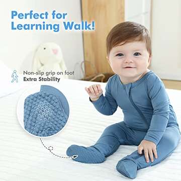 HAPIU Rayon from Bamboo Baby Footed Pajamas, 2 Way Zipper YKK, Footie for Baby Boy Girls, Newborn-24 Months, 3-Pack,Moonlight Blue & Dark Forest Green & Dark Grey,6-12 Months