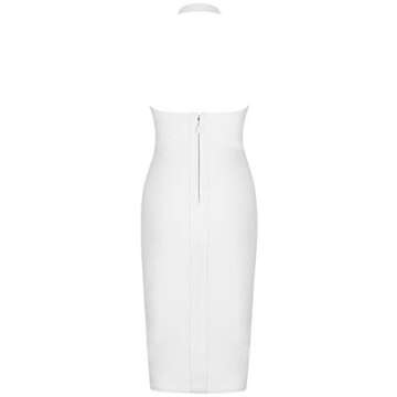 UONBOX Women's Sexy Deep V Neck Open Back Backless Halter Evening Party Club Midi Bodycon Bandage Dress White S