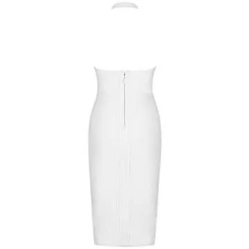 UONBOX Women's Sexy Deep V Neck Open Back Backless Halter Evening Party Club Midi Bodycon Bandage Dress White S