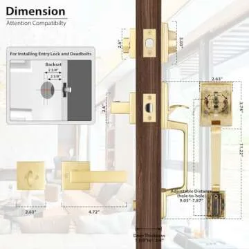 Haidms Gold Front Door Handle and Deadbolt Set, Entry Door Handle and Deadbolt Set with Reversible Handle Lever,Front Door Lock Set, Front Door Handles and Locks