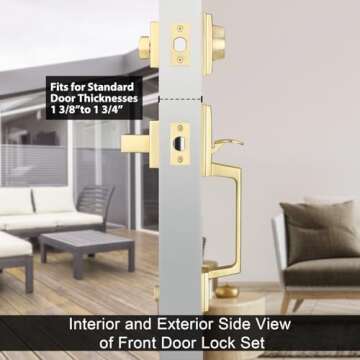 Haidms Gold Front Door Handle and Deadbolt Set, Entry Door Handle and Deadbolt Set with Reversible Handle Lever,Front Door Lock Set, Front Door Handles and Locks