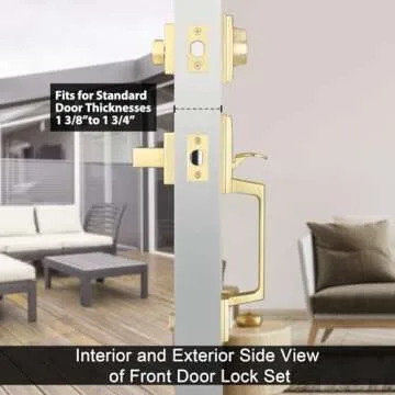 Haidms Gold Front Door Handle and Deadbolt Set, Entry Door Handle and Deadbolt Set with Reversible Handle Lever,Front Door Lock Set, Front Door Handles and Locks