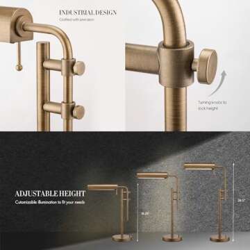 O'Bright Aurora LED Pharmacy Desk Lamp - Swing Arm, Industrial Design for Reading, Crafting, Work,10W LED, Adjustable Height 18.5-24.5 inches - Ideal for Living Room, Bedside, Office - Antique Brass