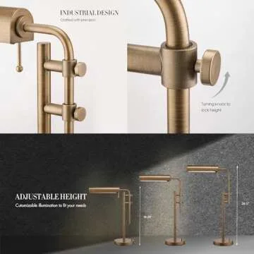 O'Bright Aurora LED Pharmacy Desk Lamp - Swing Arm, Industrial Design for Reading, Crafting, Work,10W LED, Adjustable Height 18.5-24.5 inches - Ideal for Living Room, Bedside, Office - Antique Brass