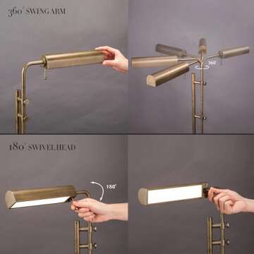 O'Bright Aurora LED Pharmacy Desk Lamp - Swing Arm, Industrial Design for Reading, Crafting, Work,10W LED, Adjustable Height 18.5-24.5 inches - Ideal for Living Room, Bedside, Office - Antique Brass
