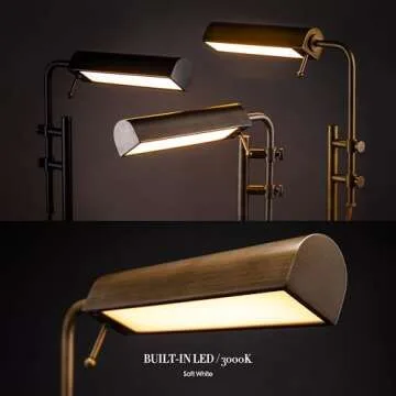 O'Bright Aurora LED Pharmacy Desk Lamp - Swing Arm, Industrial Design for Reading, Crafting, Work,10W LED, Adjustable Height 18.5-24.5 inches - Ideal for Living Room, Bedside, Office - Antique Brass