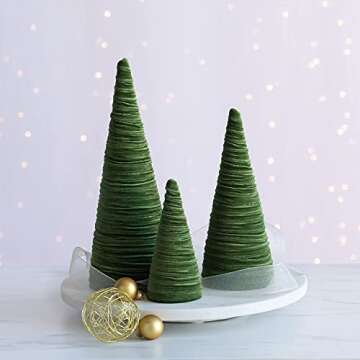 Olive Green Velvet Cones Set of 3 for Elegant Decor