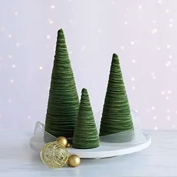 Olive Green Velvet Cones Set of 3 for Elegant Decor