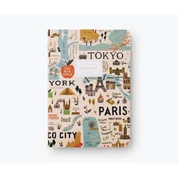 RIFLE PAPER CO. Bon Voyage Stitched Notebook Set, Assorted Set Of 3 Notebooks, 64 Ruled Pages With Gold Ink, Canvas Paper Cover With White Text Paper Interior