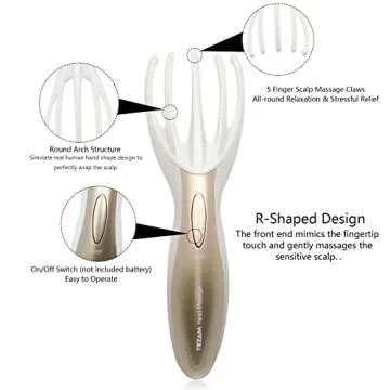 Tezam Electric Head Massager Neck Massage Octopus Scalp Stress Relax Spa Therapy Healing, Soft Resin Finger Gripper Claw Electronic Head Spa Vibration Scalp Massage Tool