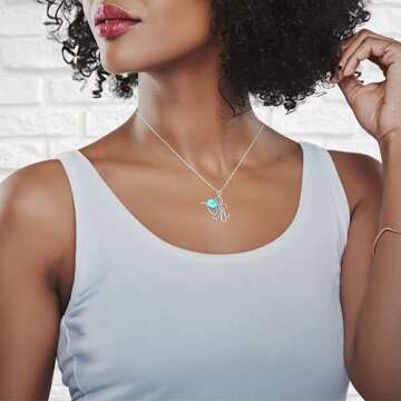 Beaux Bijoux Nautical Octopus Caribbean Natural Larimar Gemstone Sterling Silver Pendant 18’’ Ne...