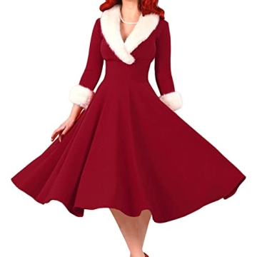 Elegant Vintage Christmas Dress for Women - Red & Plaid