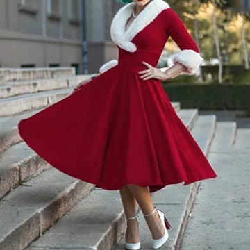 Elegant Vintage Christmas Dress for Women - Red & Plaid