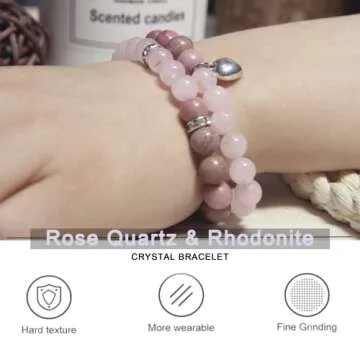 Healing Bracelets for Women - Rose Quartz & Rhodonite Crystal Bracelet