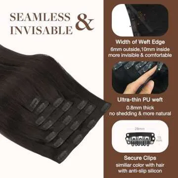 GOO GOO Clip in Hair Extensions Real Human Hair, Remy Human Hair Extensions Clip ins for Women, Natural Human Hair, 16inch 130g 7Pcs, 2 Dark Brown