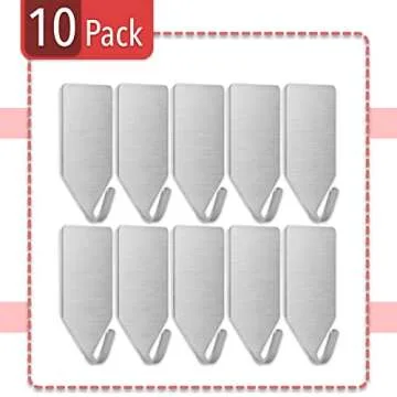 UNCO Metal Small Hooks, 10 Pack, Stainless Steel, Stick on Hooks for Hanging Towels & Kitchen Use