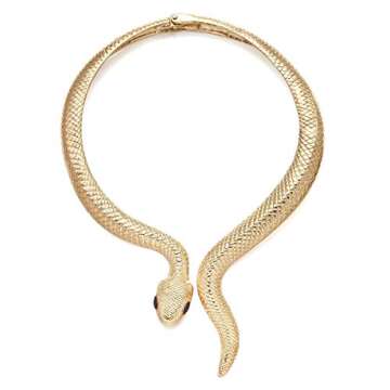 Women's Curved Alloy Cuff Snake Choker Necklace Costume Statement Snake Shape Collar Necklace Hip Ho...