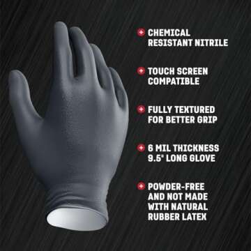 Venom Steel Industrial Nitrile Gloves, Chemical Resistant Disposable Black Gloves, Latex-Free, Powder-Free, Textured Grip, Heavy Duty Two-Layer Protection, 6 mil, Medium, 100 Count