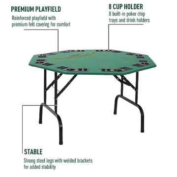 Soozier Foldable 8-Player Poker Table with Cup Holders