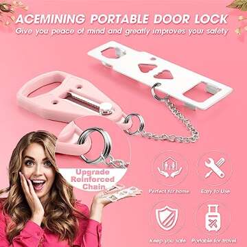 AceMining Portable Security Door Locker Travel Lockdown Locks for Additional Safety and Privacy Perf...