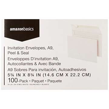Amazon Basics A9 Blank Invitation Envelopes with Peel and Seal Closure, 5-3/4 x 8-3/4 Inches, White - Pack of 100