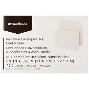 Amazon Basics A9 Blank Invitation Envelopes with Peel and Seal Closure, 5-3/4 x 8-3/4 Inches, White - Pack of 100
