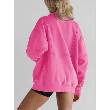 Women's Oversized Warm Sweatshirts Half Zip Fleece Thumb Hole Long Sleeve Pullovers with Pockets Pink