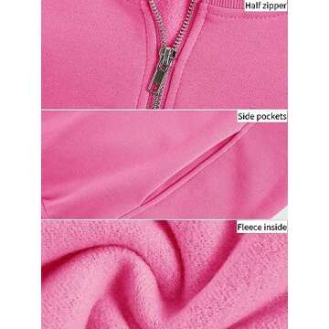 Women's Oversized Warm Sweatshirts Half Zip Fleece Thumb Hole Long Sleeve Pullovers with Pockets Pink