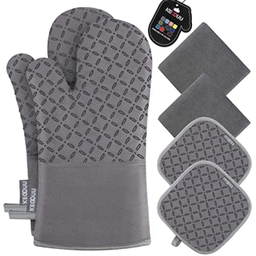 KEGOUU Kitchen Oven Mitts and Pot Holders 6pcs Set