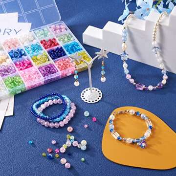 PH PandaHall 1800Pcs 4mm 6mm 8mm Crackle Glass Round Beads 24 Colors Mixed Spray Painted & Baking Painted & Translucent Handcrafted Lampwork Loose Spacer for Beading Crafts DIY Necklace Bracelet