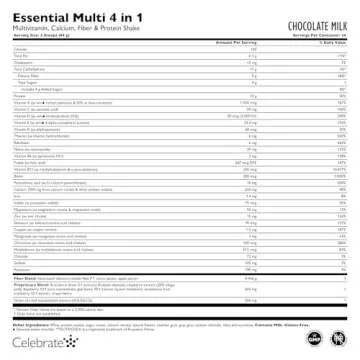 Celebrate Vitamins Essential Multi 4-in-1 Powder - Bariatric Multivitamin, 500mg Calcium, 4g Fiber, 25g Protein Shake Mix - Chocolate Milk (14 Servings)