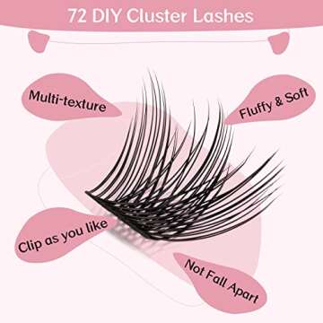 Lash Clusters, 72 Pcs Individual Lashes, Cluster DIY Lash Extension, Volume Eyelashes Look, Super Th...