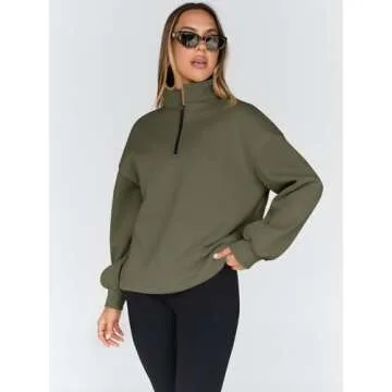 Trendy Queen Women’s Oversized Half Zip Pullover Hoodie