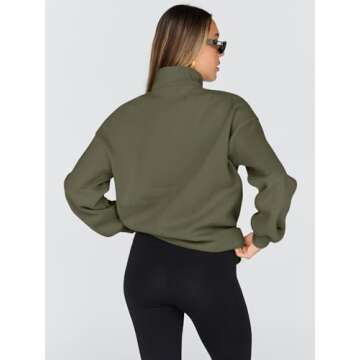 Trendy Queen Womens Oversized Sweatshirts Fall Fashion Hoodies Half Zip Pullover Long Sleeve Shirts Clothes Outfits ArmyGreen XL