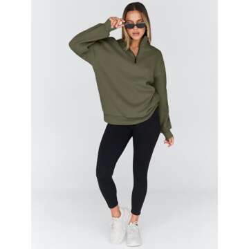 Trendy Queen Womens Oversized Sweatshirts Fall Fashion Hoodies Half Zip Pullover Long Sleeve Shirts Clothes Outfits ArmyGreen XL