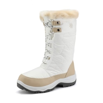 DREAM PAIRS Women's Goose Beige White Faux Fur Knee High Winter Snow Boots Size 5 M US