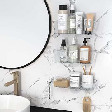 TZAMLI Shower Caddy, Adhesive Shower Organizer Rustproof Shower Shelf with Razor Holder and Hook, Sh...